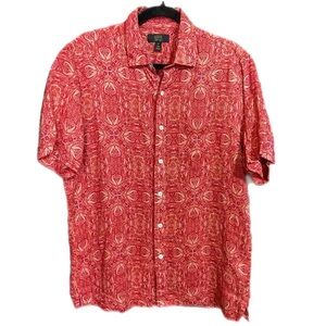 Club Room Linen Shirt Red Paisley Coastal Cruise Short Sleeve Luxury Boho Large